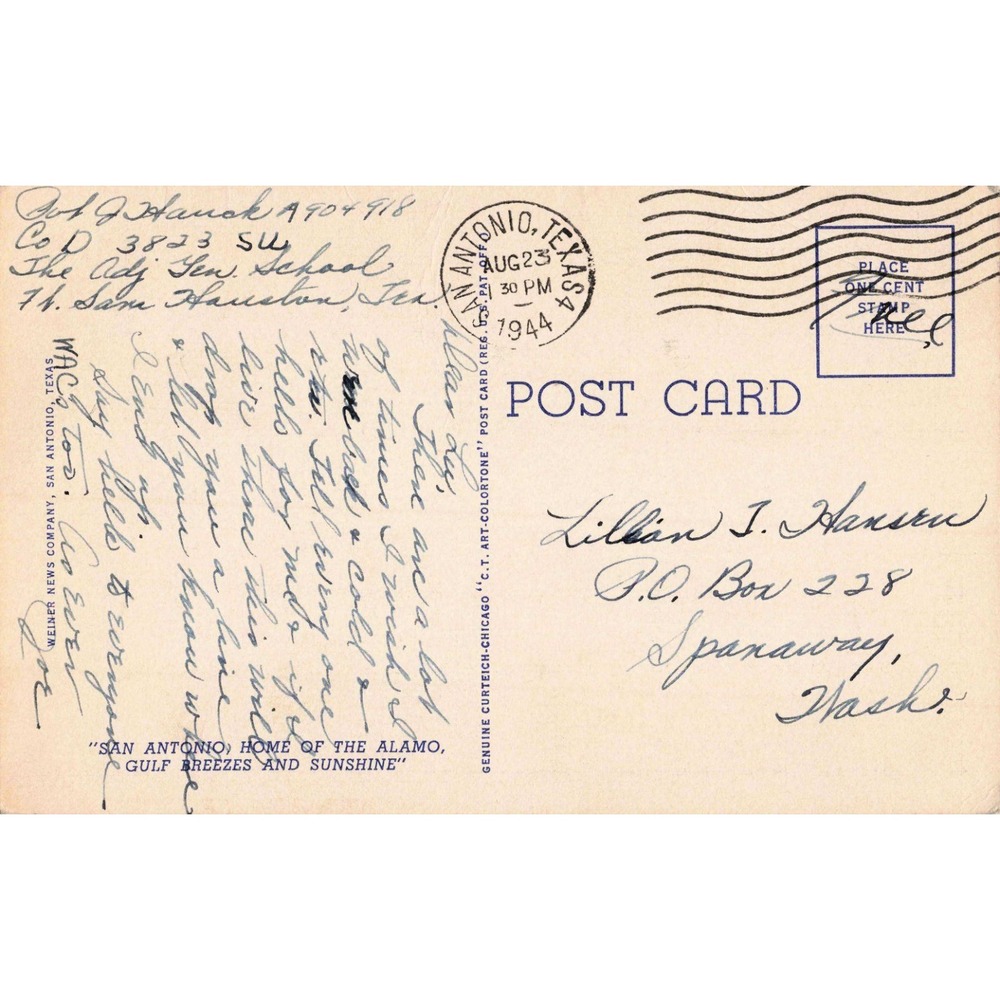 Vintage 1944 Greetings from San Antonio Texas Large Letter Linen Postcard VG - Picture 2 of 2